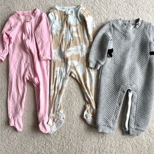 Bundle set of 3 One-Piece onesies - Pink, Beige Floral, and Gray